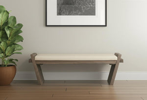 HomeRoots 14" Cream and Brown Upholstered Bench - Stylish Seating for Entryways, Bedrooms & Hallways 376177