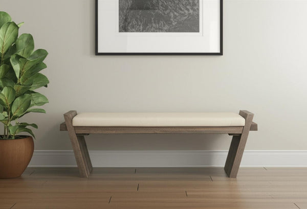 HomeRoots 14" Cream and Brown Upholstered Bench - Stylish Seating for Entryways, Bedrooms & Hallways 376177