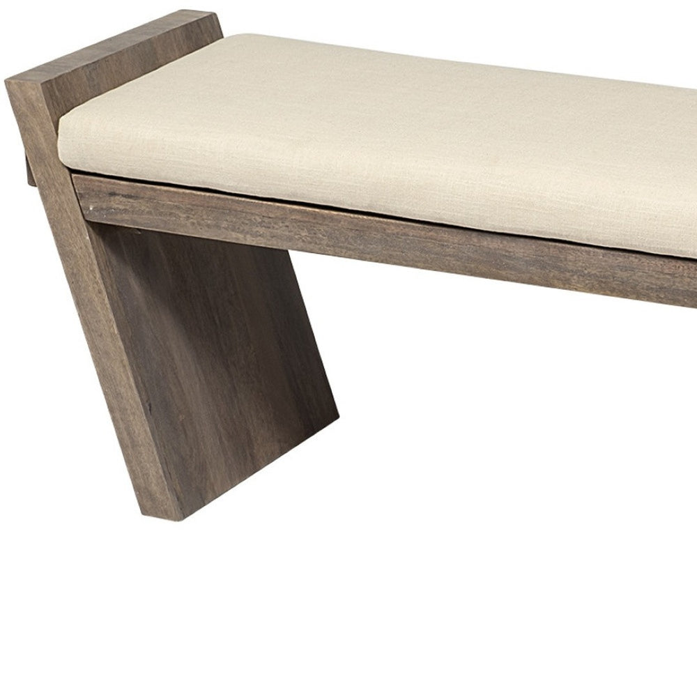 HomeRoots 14" Cream and Brown Upholstered Bench - Stylish Seating for Entryways, Bedrooms & Hallways 376177