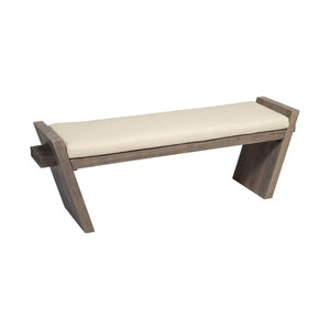 Homeroots 14" Cream And Brown Upholstered Linen Blend Bench  Solid Wood 376177
