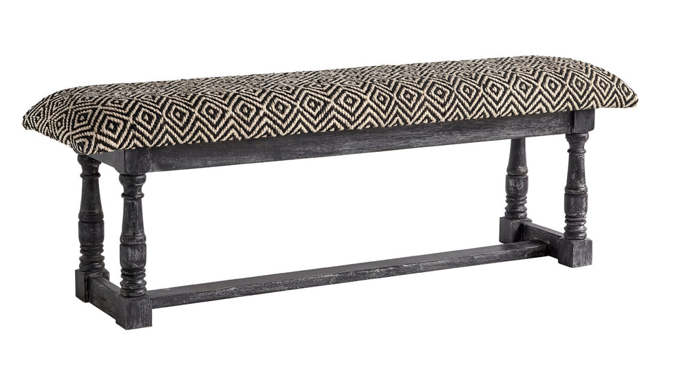 Homeroots 56" Black And White And Gray Upholstered Cotton Blend Trellis Bench  Manufactured Wood 376178