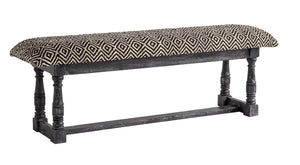 Homeroots 56" Black And White And Gray Upholstered Cotton Blend Trellis Bench  Manufactured Wood 376178