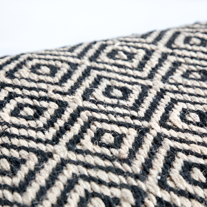 Homeroots 56" Black And White And Gray Upholstered Cotton Blend Trellis Bench  Manufactured Wood 376178