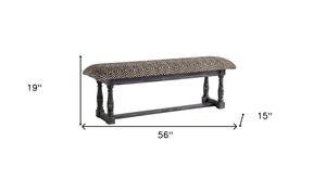 Homeroots 56" Black And White And Gray Upholstered Cotton Blend Trellis Bench  Manufactured Wood 376178