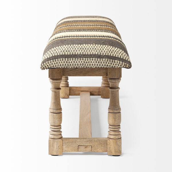 Homeroots 59" Beige Brown And Natural Upholstered Jute Striped Bench   376179