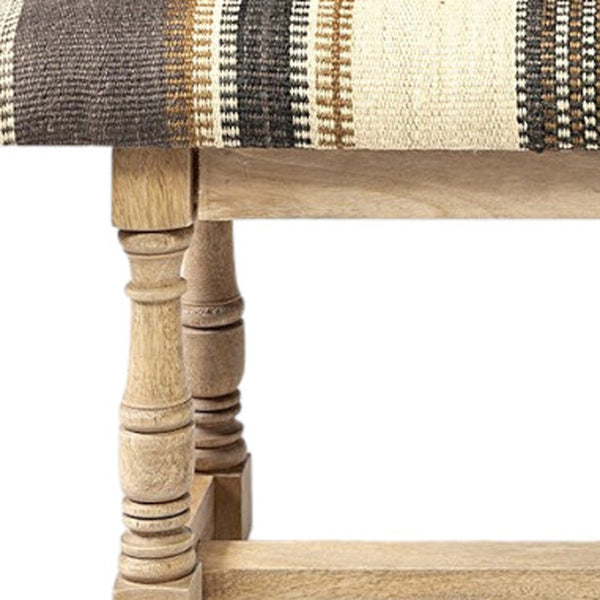 Homeroots 59" Beige Brown And Natural Upholstered Jute Striped Bench   376179