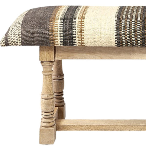 Homeroots 59" Beige Brown And Natural Upholstered Jute Striped Bench   376179