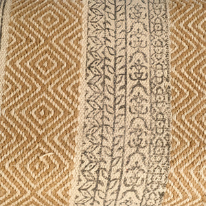 Homeroots 59" Beige Orange And Brown Geometric Upholstered Jute Accent Bench   376180