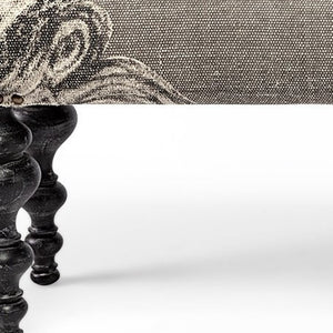 Homeroots 55" Gray And Black Upholstered Cotton Blend Floral Distressed Bench  Manufactured Wood 376181