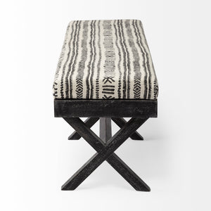 Homeroots 16" Gray And White And Black Upholstered Cotton Blend Bench  Solid Wood 376182