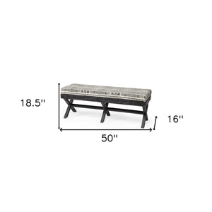 Homeroots 16" Gray And White And Black Upholstered Cotton Blend Bench  Solid Wood 376182