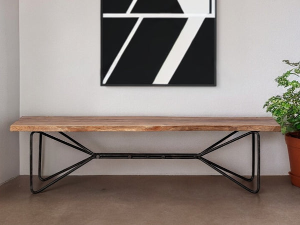 Homeroots 16" Brown And Black Dining Bench  Solid Wood 376183