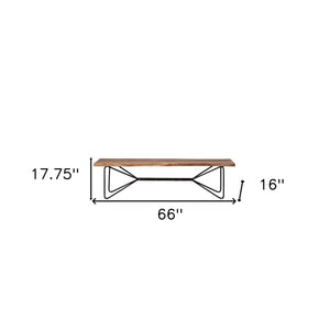 HomeRoots 66" Rustic Live Edge Solid Wood Dining Bench with Distressed Finish & Metal Frame for Versatile Use 376183