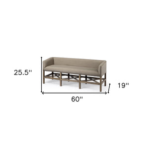 Homeroots 19" Beige And Brown Upholstered Cotton Blend Bench  Solid Wood 376184