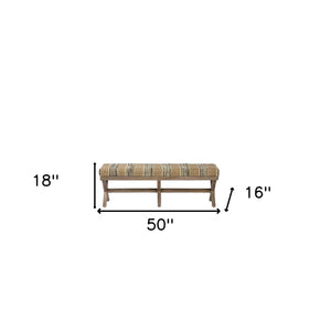 Homeroots 16" Beige And Brown Upholstered Cotton Blend Bench  Solid Wood 376185
