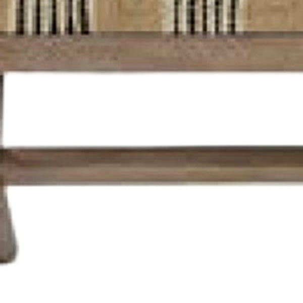 Homeroots 16" Beige And Brown Upholstered Cotton Blend Bench  Solid Wood 376185