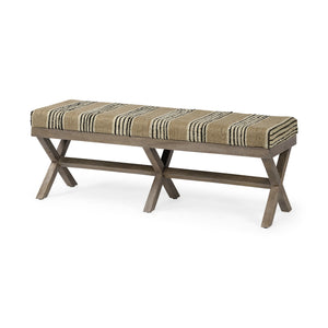 Homeroots 16" Beige And Brown Upholstered Cotton Blend Bench  Solid Wood 376185