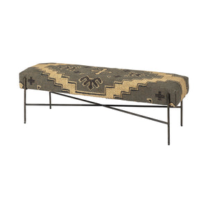 Homeroots 55" Green And Brown And Black Upholstered Cotton Blend Abstract Bench  Manufactured Wood 376186