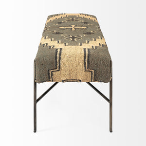 Homeroots 55" Green And Brown And Black Upholstered Cotton Blend Abstract Bench  Manufactured Wood 376186