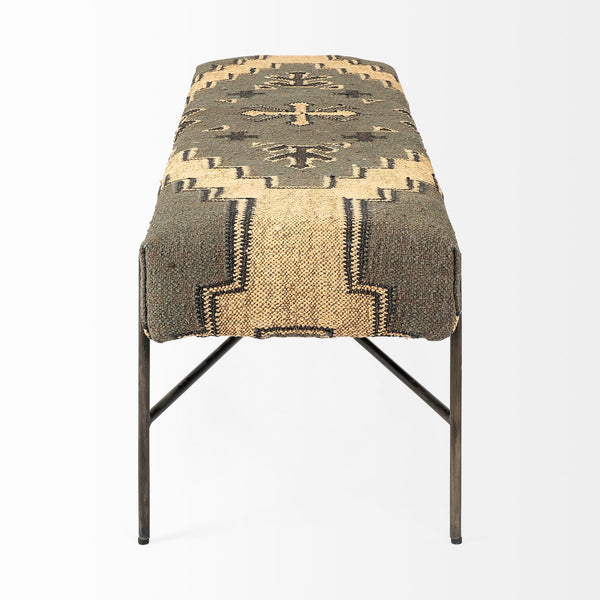 Homeroots 55" Green And Brown And Black Upholstered Cotton Blend Abstract Bench  Manufactured Wood 376186