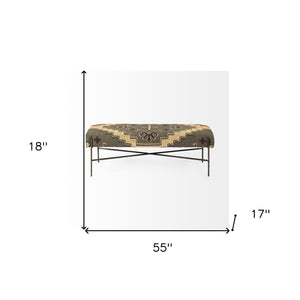 Homeroots 55" Green And Brown And Black Upholstered Cotton Blend Abstract Bench  Manufactured Wood 376186