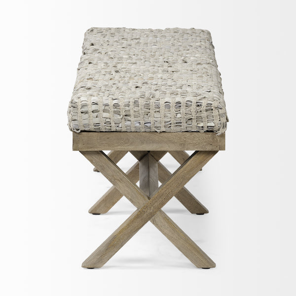 Homeroots 16" Beige And Brown Upholstered Faux Leather Bench  Manufactured Wood 376188