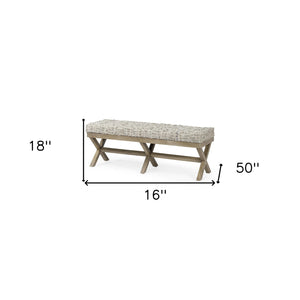 Homeroots 16" Beige And Brown Upholstered Faux Leather Bench  Manufactured Wood 376188