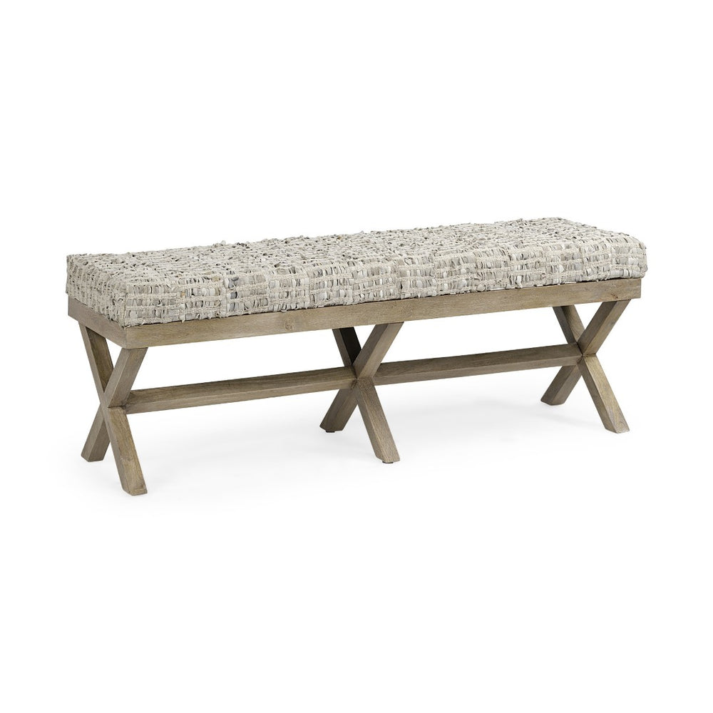HomeRoots 16" Beige and Brown Upholstered Faux Leather Bench - Stylish Entryway Seating with Durable Design 376188