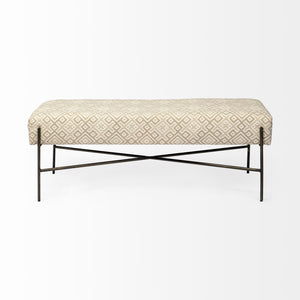Homeroots 17" Cream And Black Upholstered Cotton Blend Geometric Bench  Metal 376189