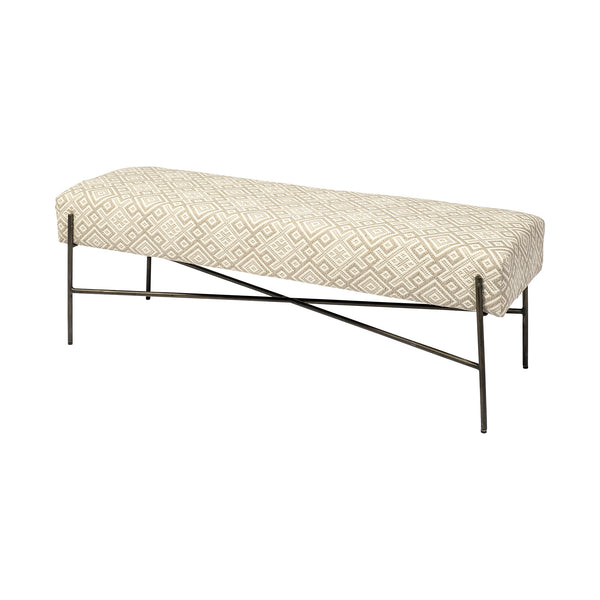 Homeroots 17" Cream And Black Upholstered Cotton Blend Geometric Bench  Metal 376189