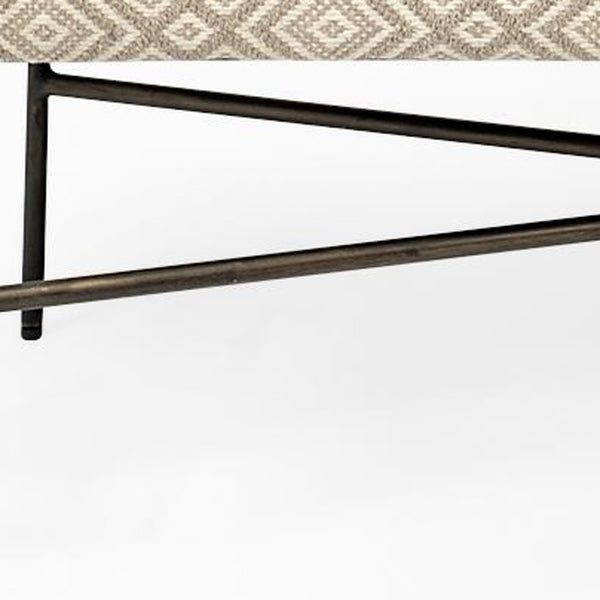 Homeroots 17" Cream And Black Upholstered Cotton Blend Geometric Bench  Metal 376189