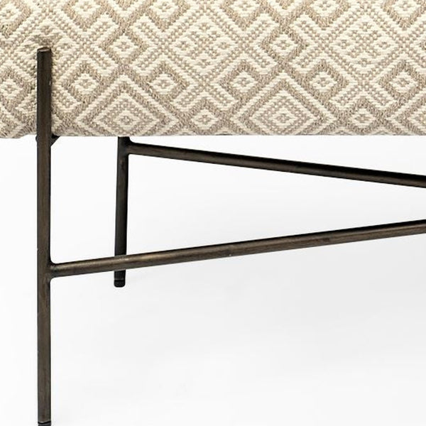 Homeroots 17" Cream And Black Upholstered Cotton Blend Geometric Bench  Metal 376189