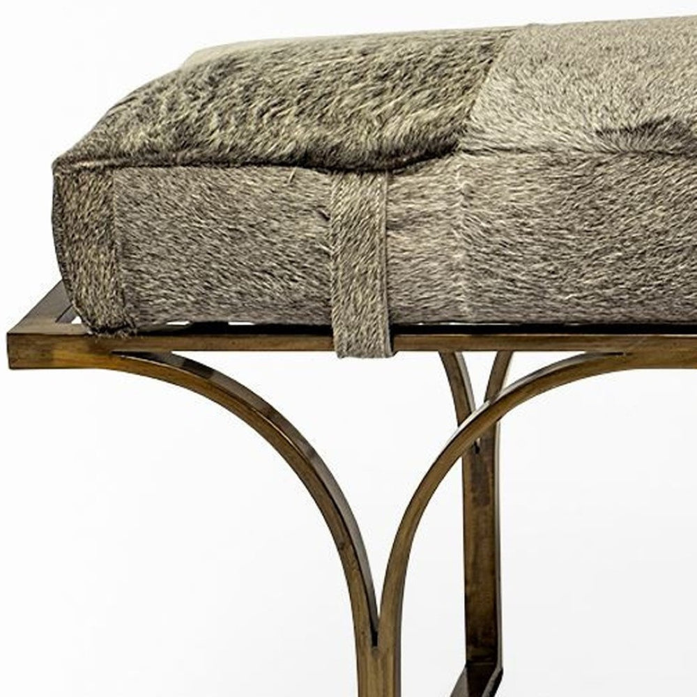 HomeRoots 55" Gray Faux Fur Upholstered Bench with Antiqued Brass Base - Stylish Seating for Any Space 376190