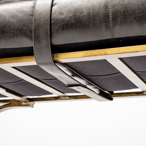 Homeroots 16" Black And Antiqued Brass Upholstered Genuine Leather Bench  Metal 376191