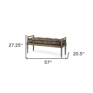 Homeroots 57" Beige And Brown Upholstered Cotton Blend Bench  Solid Wood 376192