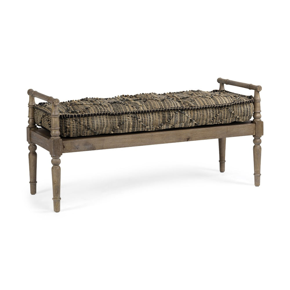 HomeRoots 57" Versatile Beige Cotton-Blend Upholstered Bench with Brown Wood Base for Entryway & Hallway Use 376192