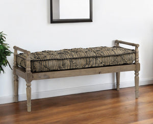 HomeRoots 57" Versatile Beige Cotton-Blend Upholstered Bench with Brown Wood Base for Entryway & Hallway Use 376192