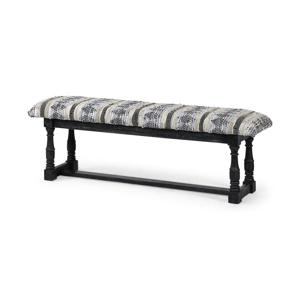Homeroots 15" Off White And Black Upholstered Faux Leather Bench  Manufactured Wood 376194