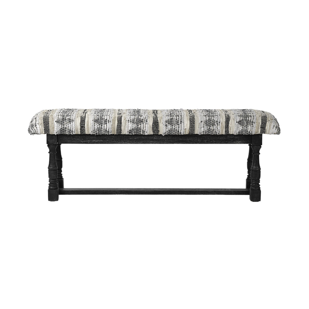 Homeroots 15" Off White And Black Upholstered Faux Leather Bench  Manufactured Wood 376194
