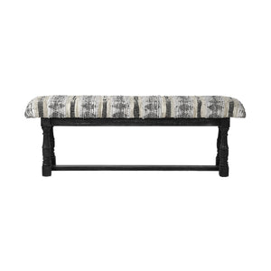 Homeroots 15" Off White And Black Upholstered Faux Leather Bench  Manufactured Wood 376194