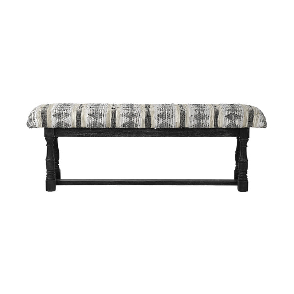 Homeroots 15" Off White And Black Upholstered Faux Leather Bench  Manufactured Wood 376194
