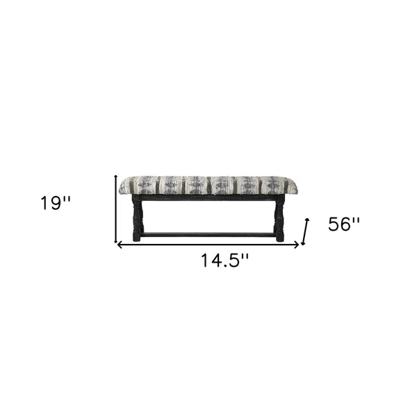 Homeroots 15" Off White And Black Upholstered Faux Leather Bench  Manufactured Wood 376194