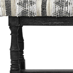 Homeroots 15" Off White And Black Upholstered Faux Leather Bench  Manufactured Wood 376194
