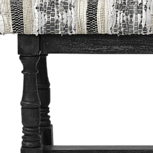 Homeroots 15" Off White And Black Upholstered Faux Leather Bench  Manufactured Wood 376194