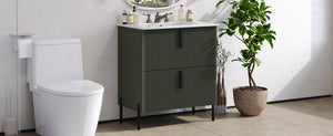 English Elm Christopher Knight Home® - 30" Fluted Bathroom Vanity With Ceramic Sink, Soft-Close Drawers & Elevated Legs For Modern Style N817P295761G