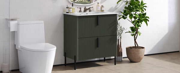 English Elm Christopher Knight Home® - 30" Fluted Bathroom Vanity With Ceramic Sink, Soft-Close Drawers & Elevated Legs For Modern Style N817P295761G