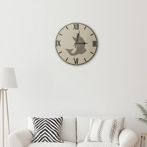 HomeRoots 3" Coastal Charm Black Wood Analog Wall Clock with Vintage Fishing Motif and Large Roman Numerals 376217
