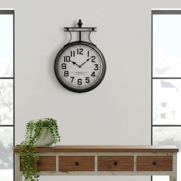 HomeRoots 5" Circle Black Glass Analog Wall Clock - Double-Sided, Modern Industrial Design for Easy Viewing 376231