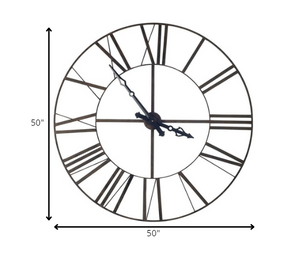 Homeroots 50" Circle Black Metal Skeleton Wall Clock  Metal 376232