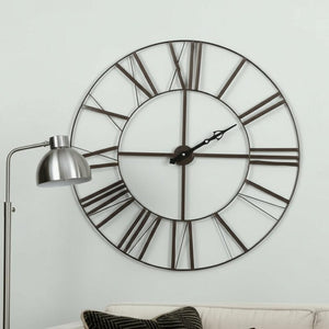 HomeRoots 50" Circle Black Metal Skeleton Wall Clock - Oversized Industrial Design with Antiqued-Brass Finish 376232